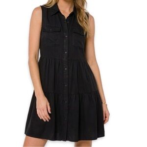 Velvet Heart Black Tencel Tiered Sleeveless Shirt Dress Size Small